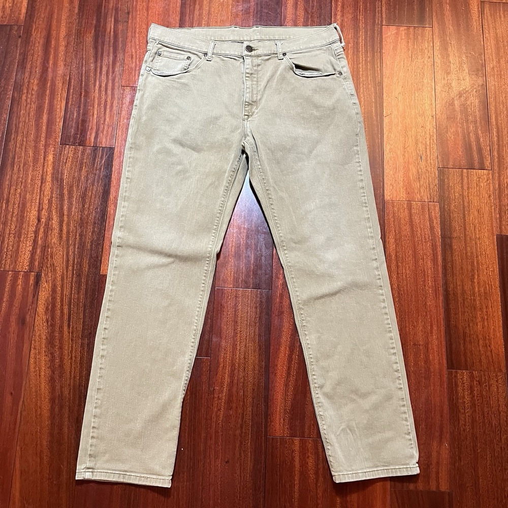 Mott & Bow Jeans Mens 36x30 Khaki Tan Brown Slim Mercer Denim Trail Hiking GORP